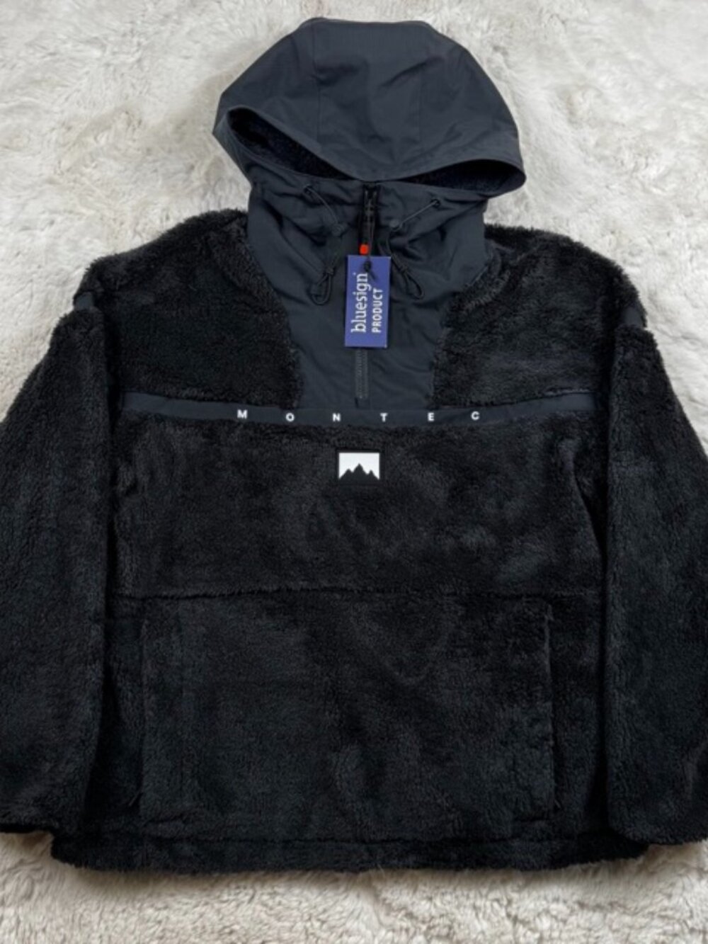 Montec Lima Fleece Sweater Anorak Hooded Pullover Jacket Deep Pile Black Small